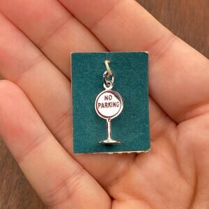 Vintage 925 Sterling Silver Enamel "No Parking" Street Sign Pendant Charm